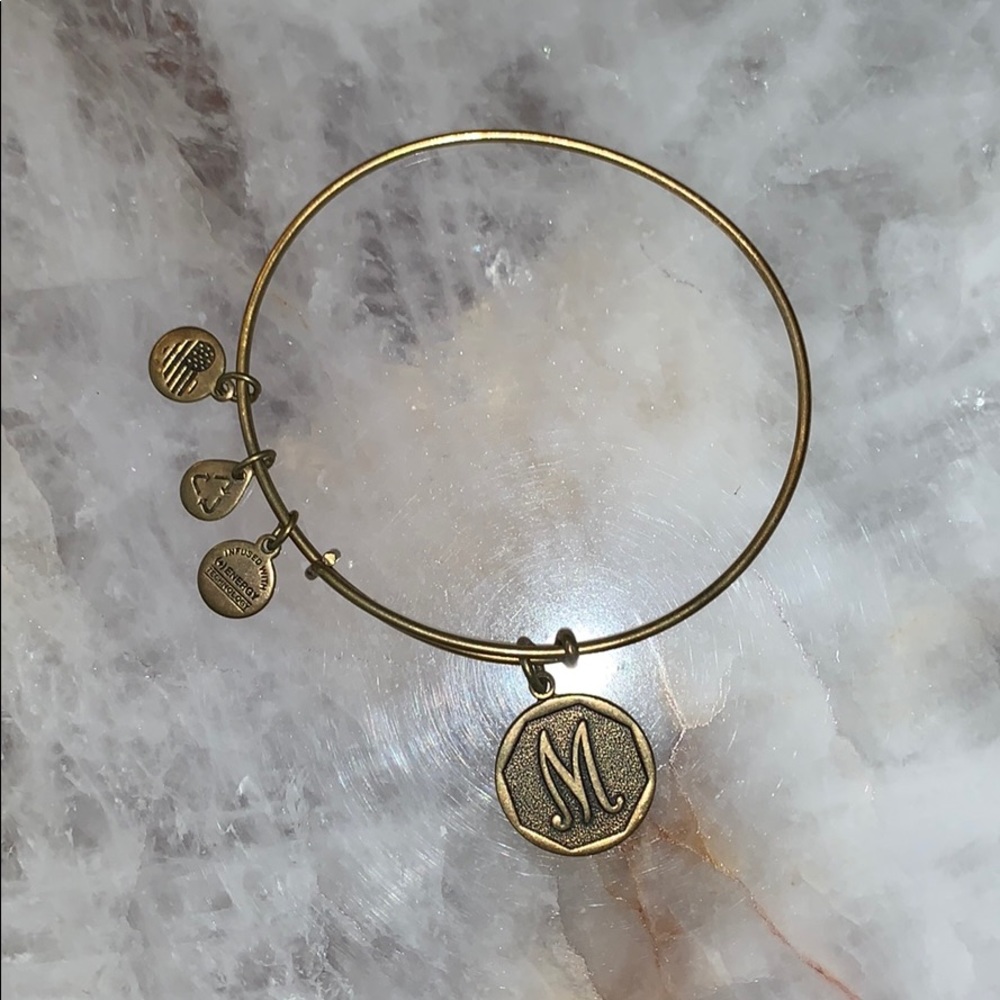 Alex and ani bracelet initial M gold tone
